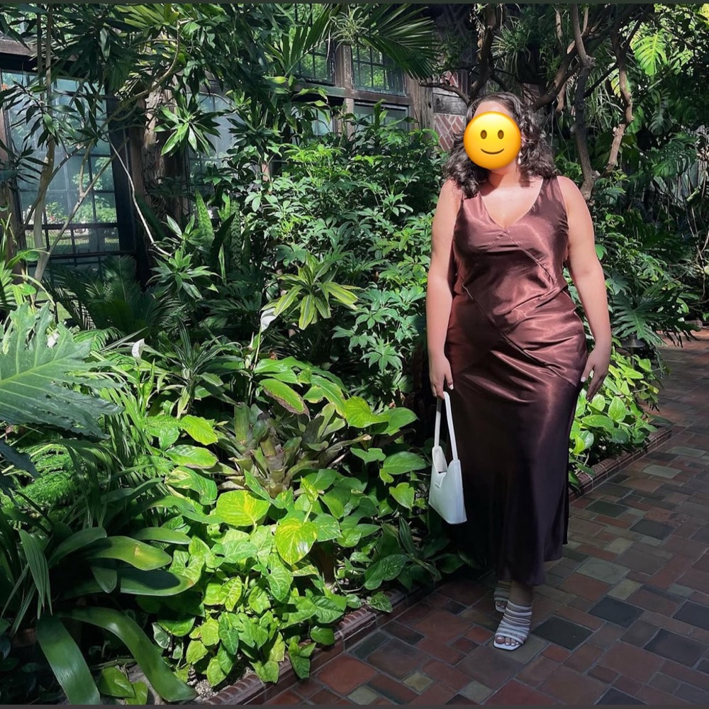 Chocolate Satin Midi Dress - Picture 2 of 6